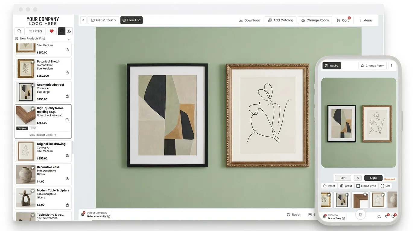 Gallery wall with framed prints and paintings in different wall art styles